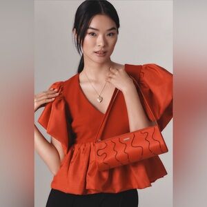 NWT $88 Anthropologie Sunday in Brooklyn Short-Sleeve V-Neck Red Babydoll Blouse